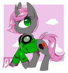 Size: 2590x2803 | Tagged: safe, artist:sorasku, oc, oc only, oc:charcoal serenity, pony, unicorn, clothes, female, goggles, high res, hoodie, mare, solo