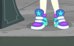 Size: 774x480 | Tagged: safe, screencap, dj pon-3, vinyl scratch, equestria girls, g4, music to my ears, my little pony equestria girls: rainbow rocks, clothes, legs, pictures of legs, shoes, short, sneakers, solo
