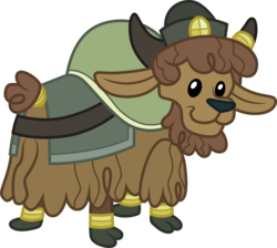 Size: 3349x3001 | Tagged: safe, artist:cloudy glow, yuffie, yak, g4, party pooped, calf, cloven hooves, cute, female, hat, high res, horn, horn ring, looking back, simple background, solo, transparent background, vector, yak calf, young