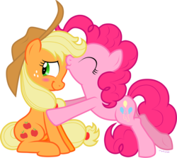 Size: 1344x1200 | Tagged: safe, artist:storfulsten, applejack, pinkie pie, g4, blushing, female, forehead kiss, lesbian, ship:applepie, shipping, simple background, transparent background