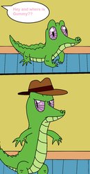 Size: 645x1239 | Tagged: safe, artist:eagc7, gummy, alligator, g4, 2 panel comic, agent, comic, dialogue, male, parody, perry the platypus, phineas and ferb, secret agent, solo, text