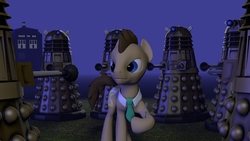 Size: 1920x1080 | Tagged: safe, artist:goatcanon, doctor whooves, time turner, earth pony, pony, g4, 3d, crossover, dalek, doctor who, male, source filmmaker, stallion, tardis, the doctor