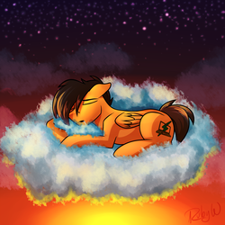 Size: 3000x3000 | Tagged: safe, artist:rubywave32, oc, oc only, oc:compylight, pegasus, pony, cloud, commission, high res, male, sleeping, solo, stallion, tired, twilight (astronomy)