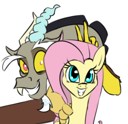 Size: 632x611 | Tagged: safe, artist:chibadeer, discord, fluttershy, g4, simple background, smiling, transparent background