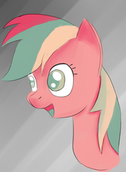 Size: 599x818 | Tagged: safe, artist:itsthinking, rainbow dash, pegasus, pony, g4, bust, female, gradient background, gray background, limited palette, mare, open mouth, portrait, simple background, smiling, solo