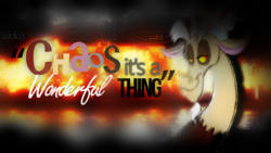 Size: 1280x720 | Tagged: safe, artist:dontclimbontheiguana, artist:kart6, discord, g4, bust, chaos, male, quote, solo, vector, wallpaper