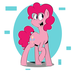 Size: 1280x1280 | Tagged: safe, artist:goldenled, pinkie pie, earth pony, pony, g4, abstract background, female, raised hoof, smiling, solo