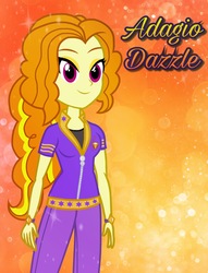 Size: 1564x2048 | Tagged: dead source, safe, artist:drewmwhit, adagio dazzle, equestria girls, g4, my little pony equestria girls: rainbow rocks, abstract background, alternate hairstyle, alternate universe, bracelet, clothes, eyeshadow, female, jewelry, makeup, smiling, solo, standing, text
