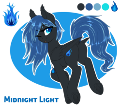 Size: 1013x900 | Tagged: safe, artist:silkensaddle, oc, oc only, oc:midnight light, pegasus, pony, folded wings, jewelry, necklace, one eye closed, raised tail, reference sheet, solo, tail, underhoof, wink