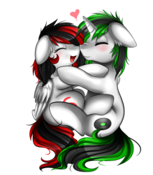 Size: 2614x2981 | Tagged: safe, artist:pridark, oc, oc only, oc:litch, oc:ray scratch, pegasus, pony, unicorn, blushing, boop, commission, cute, eyes closed, female, heart, high res, male, mare, noseboop, oc x oc, ocbetes, open mouth, ritch, shipping, simple background, smiling, stallion, straight, transparent background