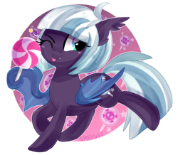 Size: 1600x1394 | Tagged: safe, oc, oc only, bat pony, pony, candy, female, food, lollipop, mare, one eye closed, solo, tongue out, wink