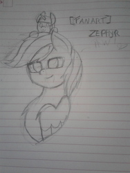 Size: 2576x1932 | Tagged: safe, oc, oc only, oc:zephyr, fanart, lined paper, monochrome, traditional art