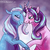 Size: 900x900 | Tagged: safe, artist:gloriaus, starlight glimmer, trixie, classical unicorn, pony, unicorn, g4, blushing, cloven hooves, curved horn, deviantart watermark, eyes closed, facial hair, female, floppy ears, goatee, heart, horn, leonine tail, lesbian, lidded eyes, obtrusive watermark, open mouth, ship:startrix, shipping, smiling, sparkles, unicorn beard, unshorn fetlocks, watermark