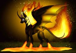 Size: 800x560 | Tagged: dead source, safe, artist:redheaven02, nightmare star, princess celestia, alicorn, pony, g4, female, glowing eyes, mare, solo, spread wings