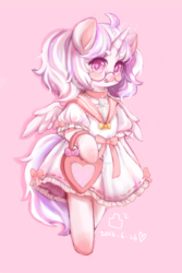 Size: 1024x1536 | Tagged: safe, artist:sugarcubeee, oc, oc only, pony, unicorn, semi-anthro, g4, clothes, cute, dress, glasses, ocbetes, puffy sleeves, solo