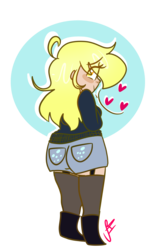 Size: 1024x1644 | Tagged: safe, artist:cubbybatdoodles, derpy hooves, human, g4, abstract background, bubble butt, female, heart, humanized, looking back, simple background, solo, transparent background