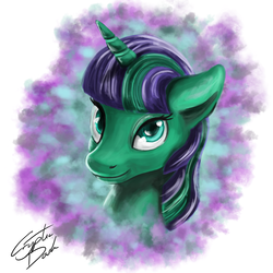 Size: 1024x1024 | Tagged: safe, artist:cryptic-dash, oc, oc only, pony, unicorn, abstract background, bust, female, mare, portrait, simple background, solo, white background