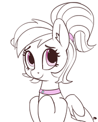 Size: 1280x1598 | Tagged: dead source, safe, artist:pabbley, rainbow dash, pony, g4, alternate hairstyle, cute, female, jewelry, looking at you, monochrome, necklace, partial color, ponytail, simple background, solo, white background