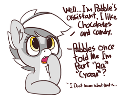 Size: 1280x1016 | Tagged: safe, artist:pabbley, oc, oc only, oc:bandy cyoot, raccoon pony, ask, cute, dialogue, simple background, solo, tumblr, white background