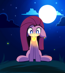 Size: 1800x2000 | Tagged: safe, artist:pinkieeighttwo, pinkie pie, earth pony, pony, g4, cloud, female, moon, night, night sky, outdoors, pinkamena diane pie, sitting, solo, stars