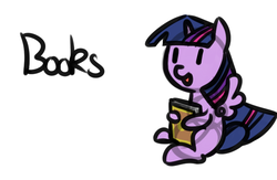 Size: 682x446 | Tagged: safe, artist:neuro, twilight sparkle, alicorn, pony, g4, book, chibi, dialogue, female, hoof hold, mare, one word, open mouth, simple background, sitting, solo, that pony sure does love books, transparent background, twilight sparkle (alicorn)