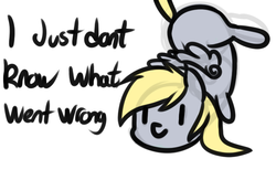 Size: 682x446 | Tagged: safe, artist:neuro, derpy hooves, pegasus, pony, g4, chibi, crash, dialogue, female, i just don't know what went wrong, mare, simple background, solo, white background