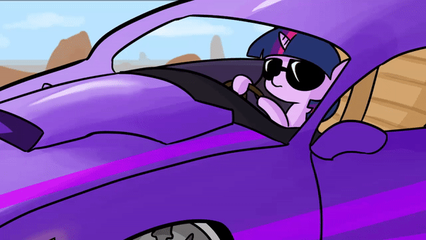 1380599 - safe, artist:tjpones, twilight sparkle, pony, animated, car,  driving, female, frown, gif, hoof hold, sitting, solo, sports car,  sunglasses - Derpibooru