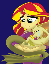 Size: 2550x3300 | Tagged: safe, artist:feroxultrus, adagio dazzle, sunset shimmer, hippocampus, human, merpony, pony, siren, fanfic:the siren's remorse, equestria girls, g4, clothes, crying, duo, fanfic, fanfic art, high res, the dazzlings