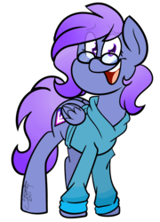 Size: 2155x3000 | Tagged: safe, artist:befishproductions, oc, oc only, oc:strutter steps, pegasus, pony, clothes, female, glasses, high res, hoodie, mare, signature, simple background, solo, transparent background