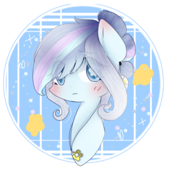 Size: 1732x1732 | Tagged: safe, artist:windymils, oc, oc only, oc:midnight, earth pony, pony, blushing, bust, colored pupils, female, mare, portrait, solo