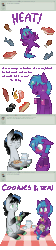 Size: 444x2000 | Tagged: safe, artist:kyaokay, oc, oc only, oc:moose, oc:tiffany, animated, comic, dialogue, food, gif, meat, ponies eating meat, zenyu