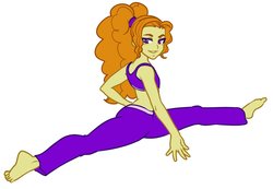 Size: 1228x848 | Tagged: safe, artist:rileyav, adagio dazzle, equestria girls, g4, barefoot, breasts, clothes, delicious flat chest, feet, female, legs, midriff, simple background, solo, splits, sports bra, spread legs, spreading, white background