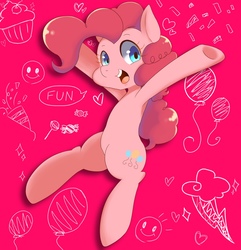Size: 1544x1602 | Tagged: safe, artist:koto, pinkie pie, earth pony, pony, g4, female, jumping, looking at you, mare, solo