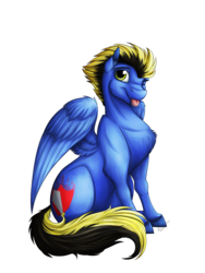 Size: 3000x4000 | Tagged: safe, artist:lupiarts, pegasus, pony, commission, high res, male, one eye closed, simple background, solo, tongue out, transparent background, wink