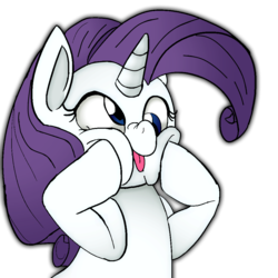 Size: 1024x1024 | Tagged: safe, artist:mr square, artist:riggyrag, color edit, edit, rarity, pony, g4, colored, cute, derp, faic, female, rarara, raribetes, silly, silly pony, simple background, solo, squishy cheeks, tongue out, transparent background