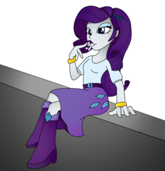 Size: 1867x1925 | Tagged: safe, artist:mr square, artist:tierafoxglove, rarity, human, pony, equestria girls, g4, autocannibalism, boots, bracelet, breasts, clothes, colored, duo, female, fetish, high heel boots, human ponidox, micro, raripred, self ponidox, shrunk, size difference, skirt, vore