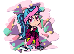 Size: 1100x800 | Tagged: safe, artist:xxkawaiistarxx, sonata dusk, equestria girls, g4, female, human coloration, leg warmers, shoes, smiling, sneakers, solo, sweat, sweatband, workout outfit