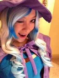 Size: 600x800 | Tagged: safe, artist:raecheveyc, trixie, human, g4, clothes, cosplay, costume, irl, irl human, one eye closed, photo, solo, wink