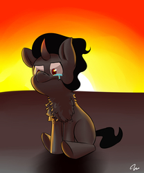 Size: 2500x3000 | Tagged: safe, artist:passigcamel, king sombra, pony, g4, chest fluff, colt, colt sombra, crying, cute, high res, male, sitting, solo, sombradorable, younger