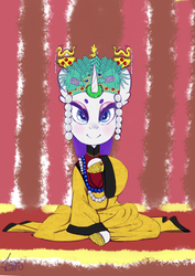 Size: 2893x4092 | Tagged: safe, artist:helloiamyourfriend, rarity, dragon, g4, chinese, clothes, colored sketch, crown, dress, female, high res, history, hoofguard, horn, horn ring, jewelry, ming dynasty, rarity wears human jewelry, regalia, solo