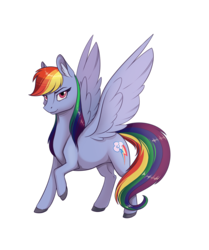 Size: 1113x1329 | Tagged: safe, artist:28gooddays, rainbow dash, pony, g4, backwards cutie mark, female, raised hoof, simple background, solo, spread wings, transparent background