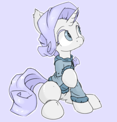 Size: 1885x1973 | Tagged: safe, artist:ando, rarity, g4, clothes, cute, female, hoodie, looking up, simple background, solo