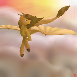 Size: 1024x1024 | Tagged: safe, artist:anxiouslilnerd, oc, oc only, dracony, hybrid, cloud, dragon wings, flying, horns, lineless, long tail, paint tool sai, paws, solo, sunrise, sunset