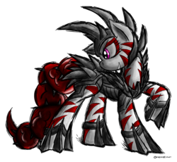 Size: 2500x2300 | Tagged: safe, artist:theomegaridley, oc, oc only, oc:rampage, earth pony, pony, fallout equestria, fallout equestria: project horizons, armor, barbed wire, female, mare, raised hoof, signature, solo
