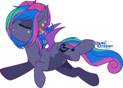 Size: 2626x1868 | Tagged: safe, artist:xwhitedreamsx, oc, oc only, pony, succubus, eyes closed, female, flying, horn, mare, simple background, smiling, solo, succupony, transparent background
