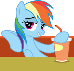 Size: 4000x3800 | Tagged: safe, artist:tomfraggle, rainbow dash, pegasus, pony, g4, the saddle row review, cute, dashabetes, female, leaning, lidded eyes, mare, simple background, sitting, smiling, smirk, soda, solo, transparent background, vector