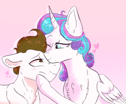 Size: 1024x846 | Tagged: dead source, safe, artist:shiny-cooler, pound cake, princess flurry heart, alicorn, pegasus, pony, g4, chest fluff, crack shipping, cute, female, floppy ears, heart, kissing, male, older, older flurry heart, older pound cake, ship:poundflurry, shipping, simple background, straight