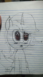 Size: 2736x4864 | Tagged: safe, artist:php142, oc, oc only, oc:purple flix, pony, unicorn, :o, blushing, ear fluff, heart eyes, high res, lined paper, open mouth, shocked, sitting, solo, traditional art, wingding eyes