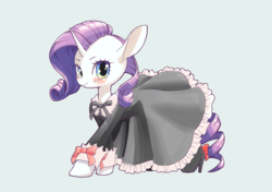 Size: 2894x2039 | Tagged: safe, artist:unousaya, rarity, pony, unicorn, g4, bowtie, clothes, cute, dress, female, high res, looking at you, mare, raribetes, ribbon, ribbon bow tie, simple background, smiling, solo