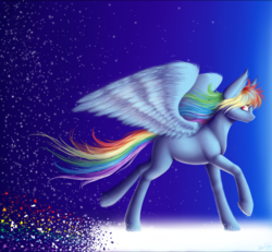 Size: 1024x945 | Tagged: safe, artist:floralfly, rainbow dash, g4, cloud, female, raised hoof, solo, spread wings